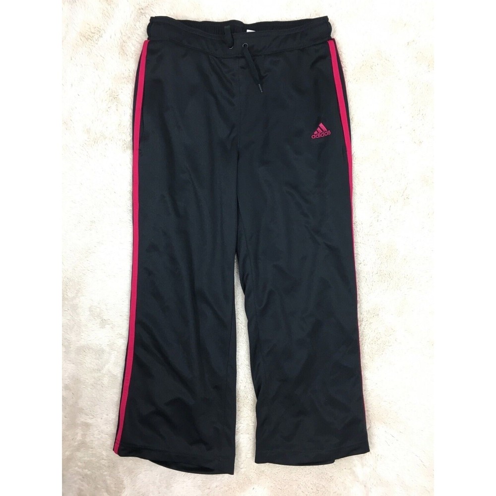 Adidas Girls Size SMALL Black Athletic Pants Pink Stretch Polyester Drawstring - Picture 1 of 3